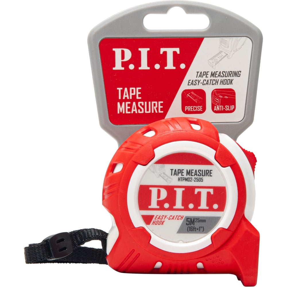 Изображение товара Рулетка с фиксатором P.I.T. 5 м x 25 мм, корпус ABS+TPR, клипса ремешок