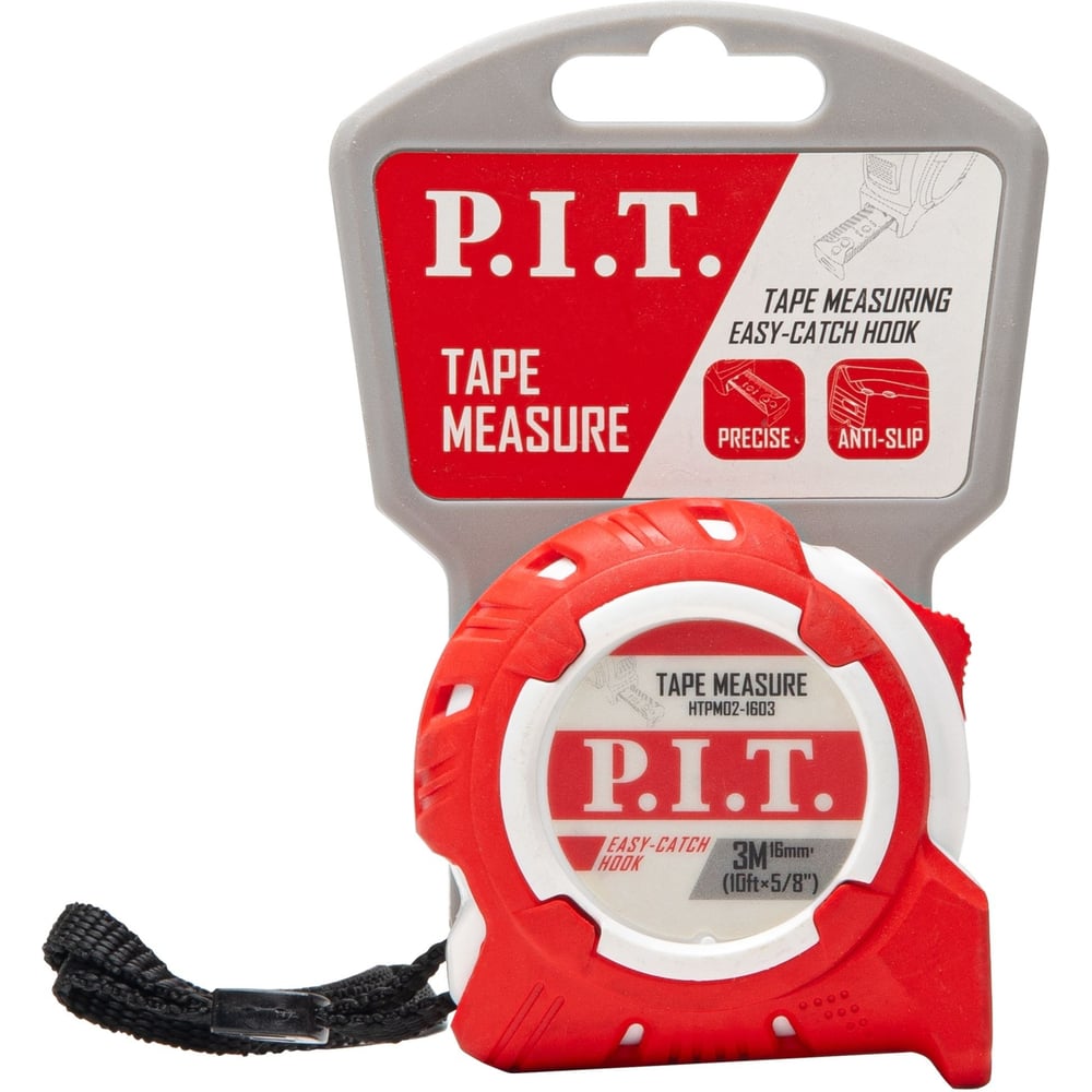 Изображение товара Рулетка с фиксатором P.I.T. 3 м х 16 мм ABS TPR фиксатор клипса ремешок