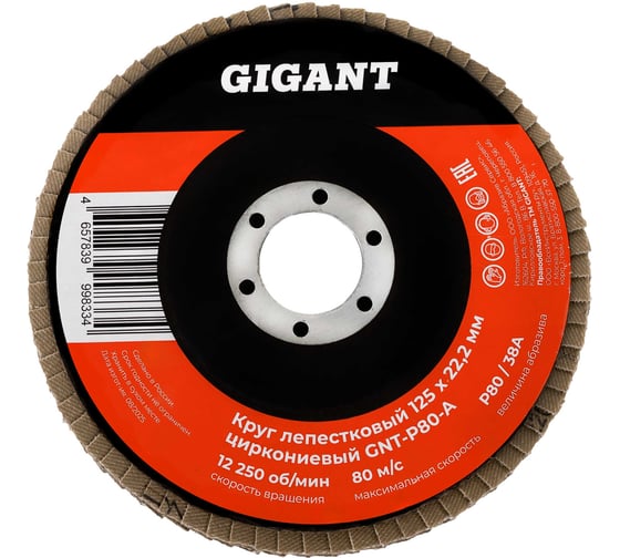 Изображение товара Круг лепестковый 125х22,2 мм; P80; цирконий Gigant Professional GNT-P80-А