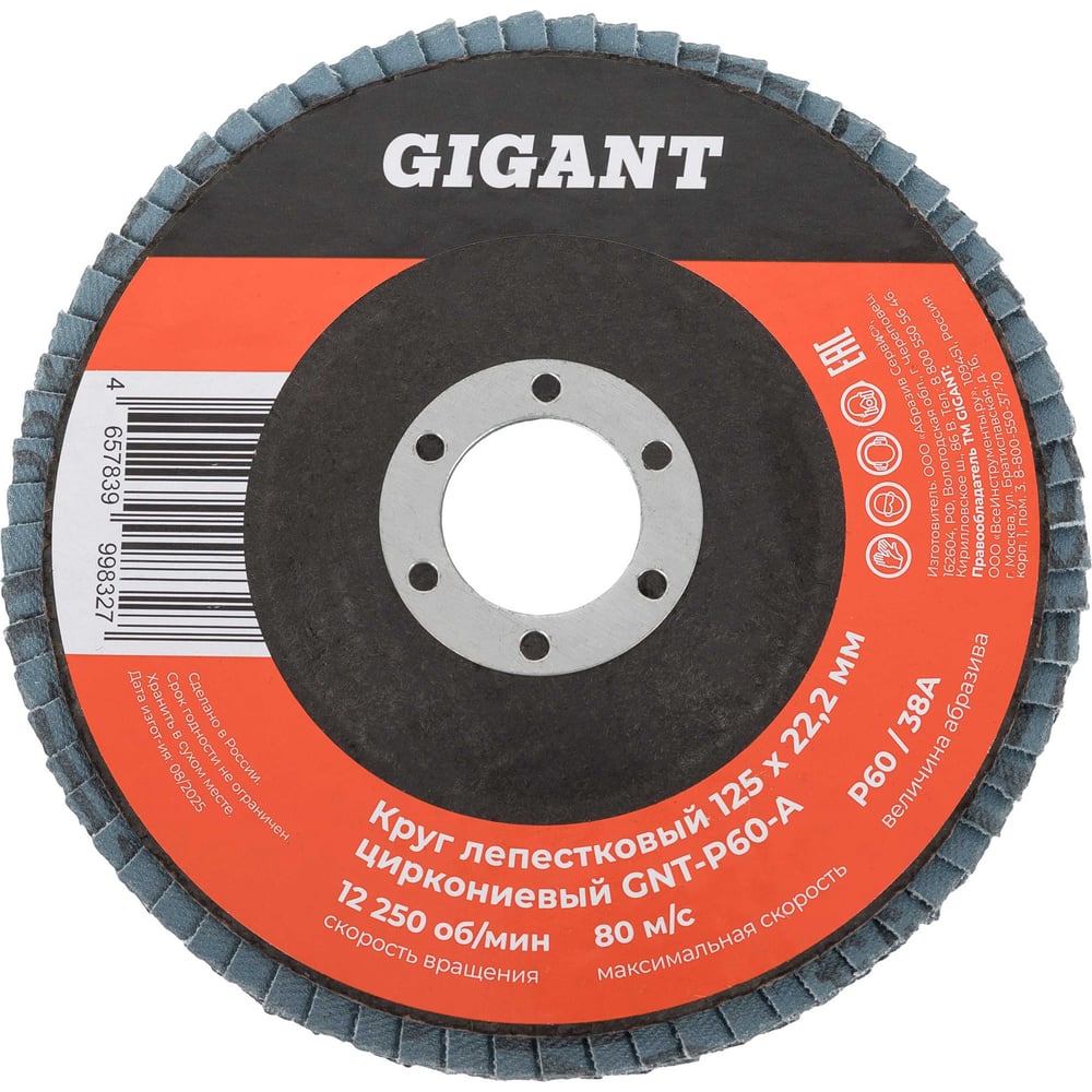 Изображение товара Круг лепестковый 125х22,2 мм P60 для нержавеющей стали Gigant Professional