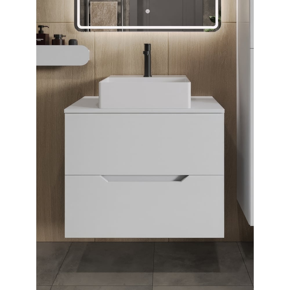 Тумба с раковиной подвесная 70 см, белый ORANGE Лайн Li-70TuwMDF+B04-405W