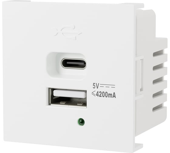 Изображение товара Розетка модульная высокоскоростная Экопласт USB 45х45мм (Type А+С),  4,2 А, 5 В, 21 Вт (бел.) LK45 857904