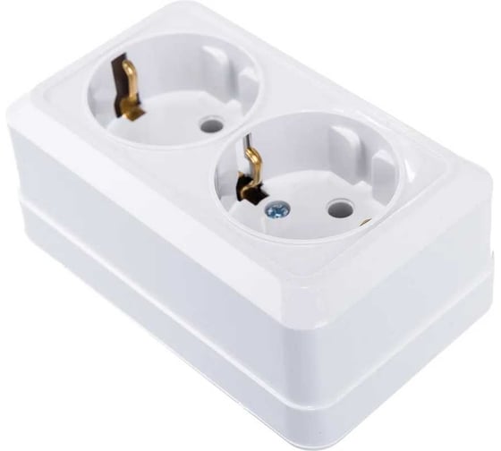 Изображение товара Розетка 2-местная силовая ALTECH SPACE открытого монтажа с заземлением белая 07428