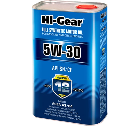 Изображение товара Масло моторное Hi-Gear синтетическое 5W-30 SN/CF, C2/C3, 1 л., HG0330