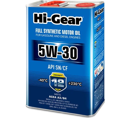 Изображение товара Масло моторное Hi-Gear синтетическое 5W-30 SN/CF, C2/C3, 4 л., HG0334