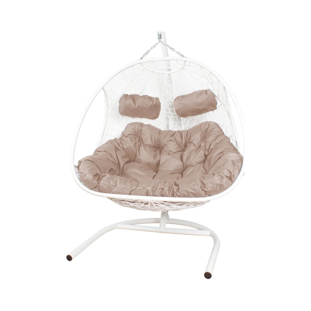 Изображение товара Подвесное кресло M-GROUP ДОБРЫНЯ с ротангом белое и бежевой подушкой