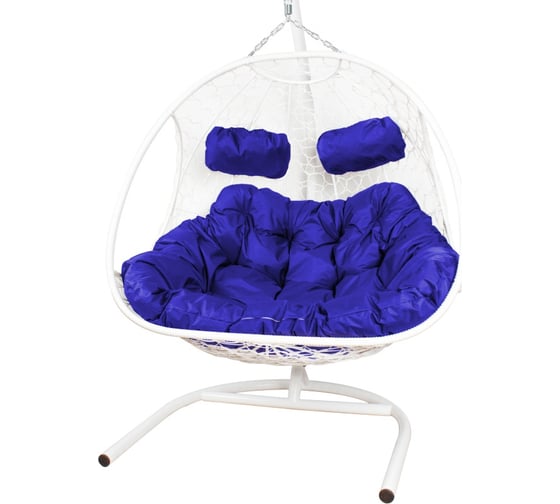 Изображение товара Подвесное кресло M-GROUP ДОБРЫНЯ с ротангом белое, синяя подушка 11460110