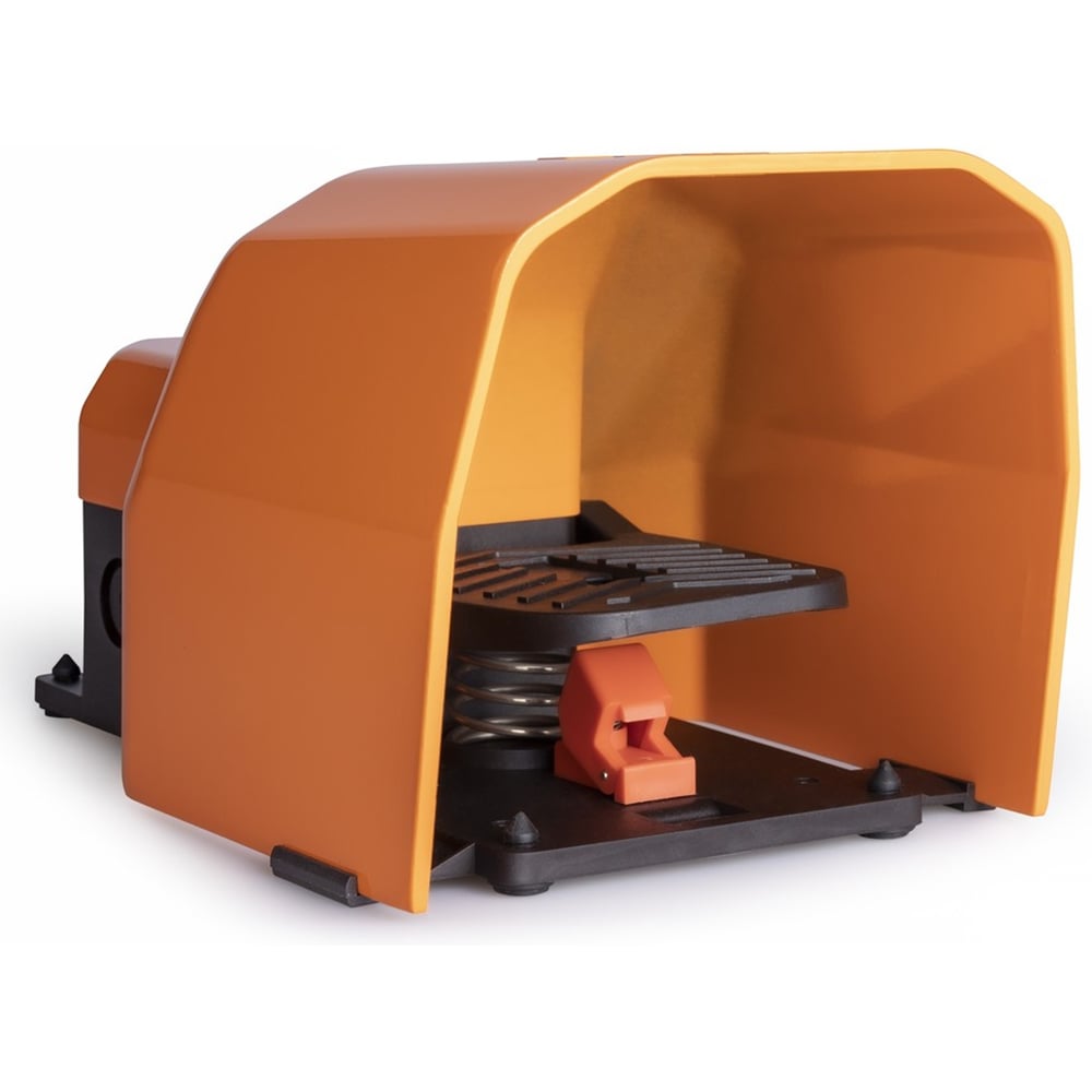 Изображение товара Педаль одиночная Emas 1НО+1НЗ с фиксацией и защитным кожухом оранжевого цвета