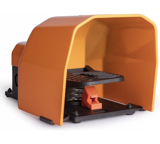 Изображение товара Педаль одиночная Emas 1НО+1НЗ, с фиксацией, с защитным кожухом алюминий оранжевого цвета PDKS11BX11T