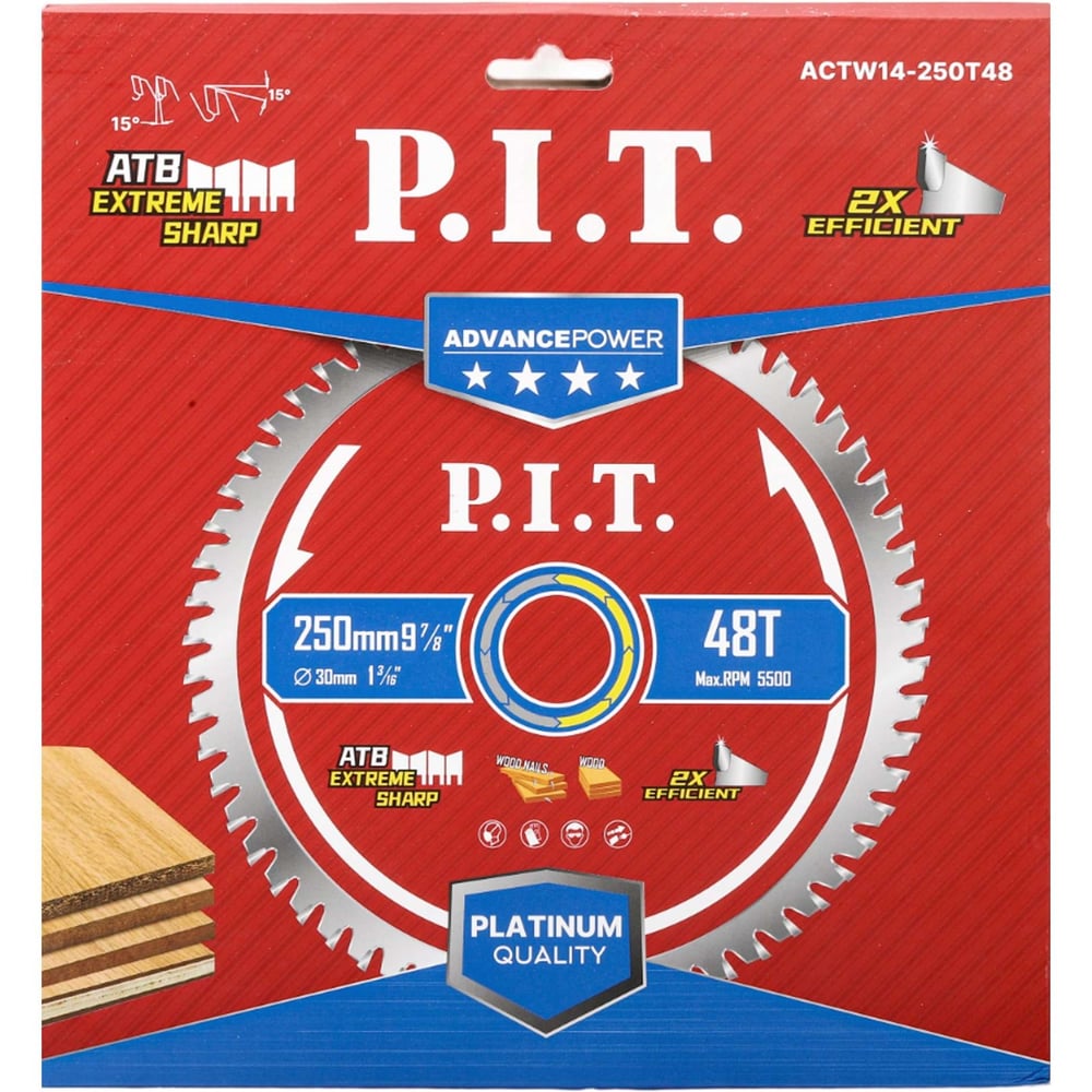 Изображение товара Диск пильный по дереву ADVANCE P.I.T. 250 мм 48 зубьев Carbide ATB 15
