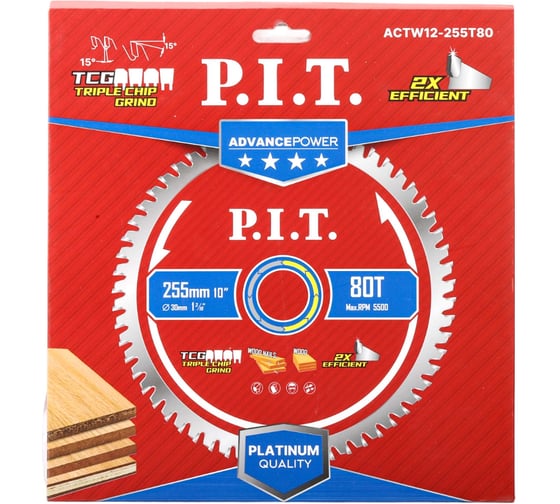 Изображение товара Диск пильный по дереву P.I.T. ADVANCE 255x30x2.4 мм 80T Carbide зуб TCG 15 ACTW12-255T80