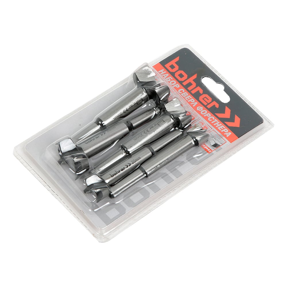 Изображение товара Набор сверл Форстнера по дереву Bohrer 15/20/25/30/35 мм 5 шт в блистере