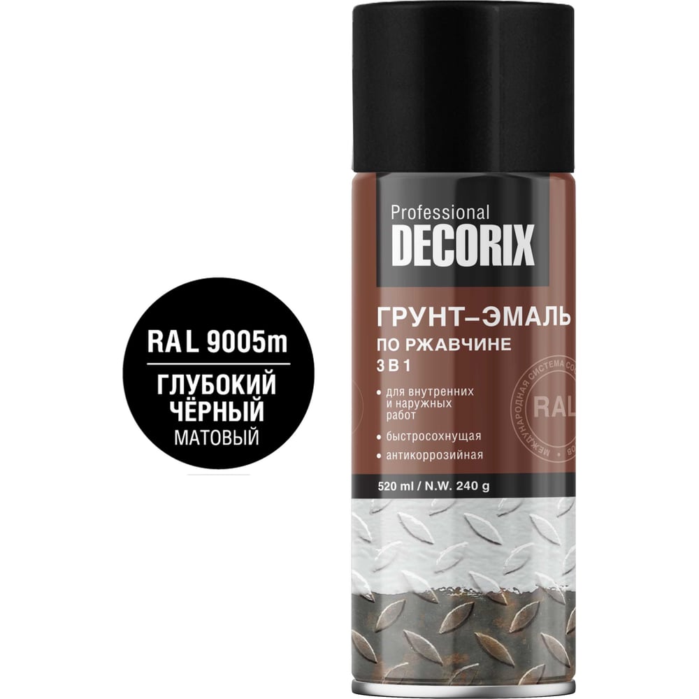 Изображение товара Аэрозольная грунт-эмаль Decorix RAL PROFESSIONAL 520 мл RAL 9005m черный матовый