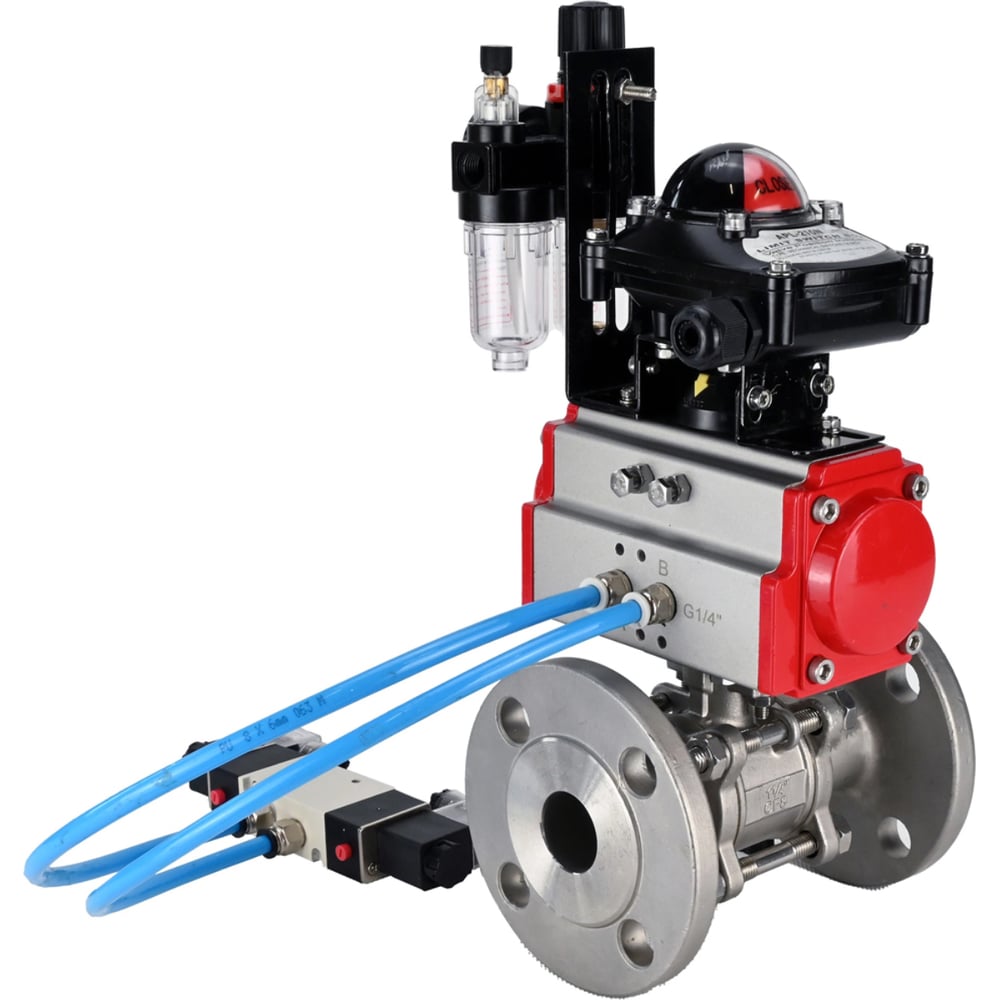 Изображение товара Кран шаровой DN.ru КШФПТ 304.180 Ду20 Ру40 с пневмоприводом