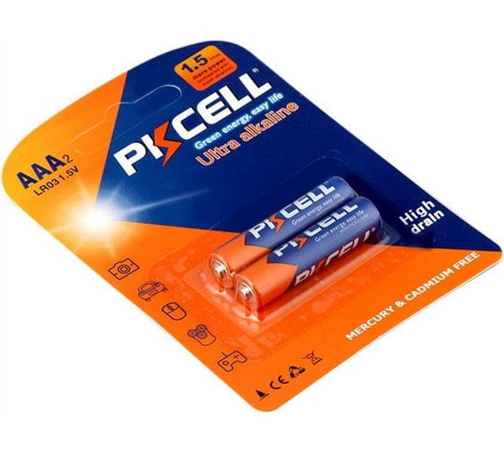 Изображение товара Щелочной/алкалиновый элемент питания PKCELL LR03-2B тип - AAA 2 шт в блистереLR03-2B