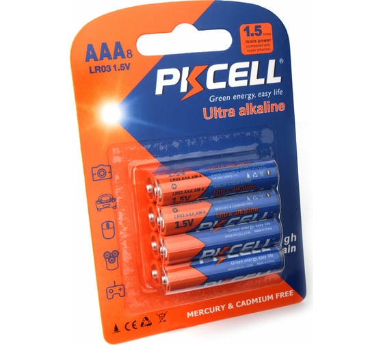 Изображение товара Щелочной/алкалиновый элемент питания PKCELL тип - AAA 8 шт в блистере LR03-8B