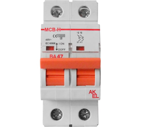 Изображение товара Выключатель автоматический AKEL ВА47-MCB-H-2P-C40-AC 2P/40A/C/10kA 400349