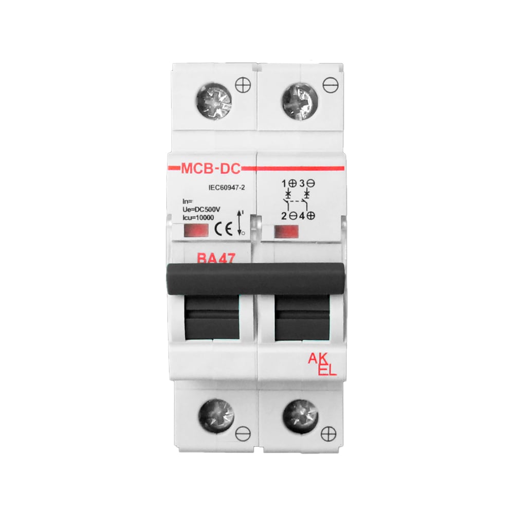 Изображение товара Автоматический выключатель AKEL ВА47-MCB-N-2P-C20-DC 500В 20А IP20