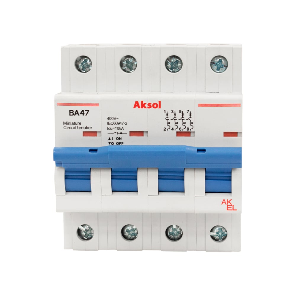 Изображение товара Автоматический выключатель AKEL ВА47-MCB-H-AKSOL-4P-B16-AC 16А 10kA монтаж на DIN-рейку