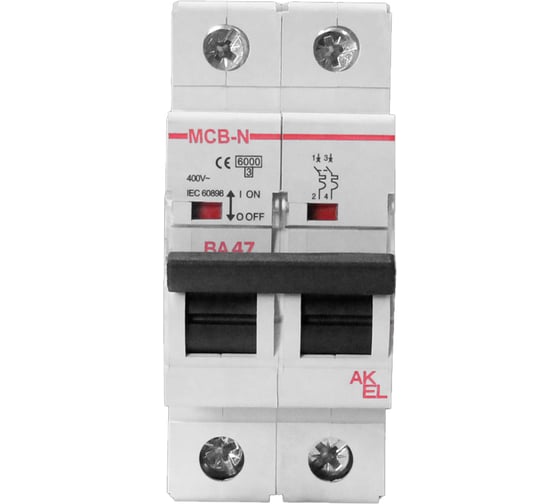 Изображение товара Выключатель автоматический AKEL ВА47-MCB-N-2P-D3-AC 2P/3A/D/6kA 400185
