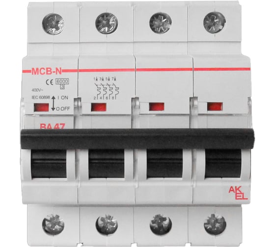 Изображение товара Выключатель автоматический AKEL ВА47-MCB-N-4P-B2-AC 4P/2A/B/6kA 400067