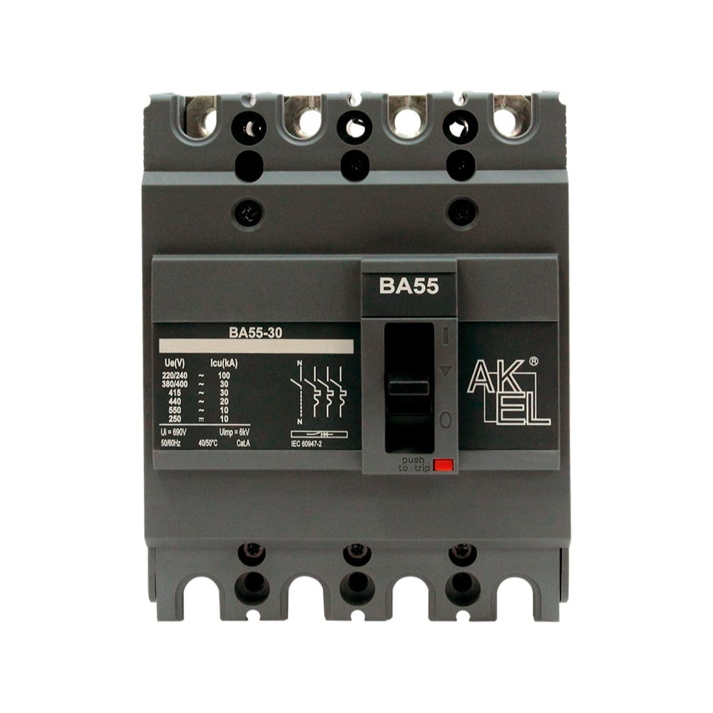 Изображение товара Автоматический выключатель в литом корпусе AKEL ВА55-30-104НР63-С 4P 63А IP20