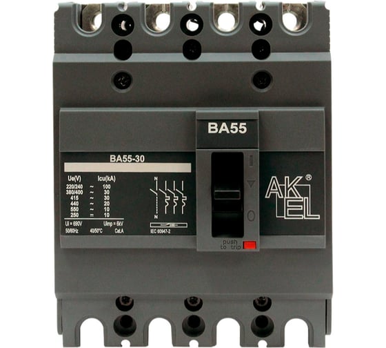 Изображение товара Выключатель автоматический в литом корпусе AKEL ВА55-30-104НР25-С 4P/25A/НP/30kA 209132