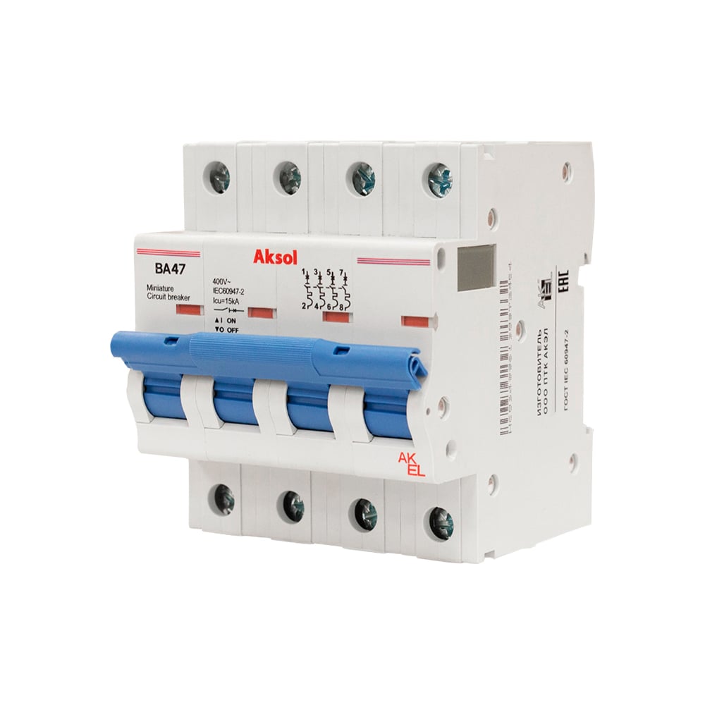 Изображение товара Выключатель автоматический AKEL ВА47-MCB-L-AKSOL-4P-D25-AC 25А 4П модульный
