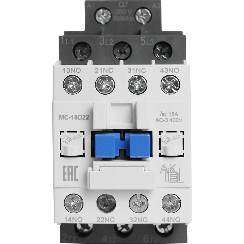 Изображение товара Контактор магнитный AKEL BA47 MC-18D22Q7 3P 2NO+2NC 18A 380VAC