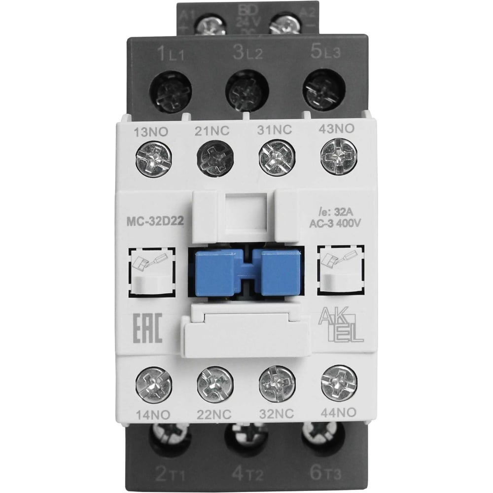 Изображение товара Контактор магнитный AKEL BA47 MC-32D22BD 3P 32A 24VDC монтаж DIN-рейка