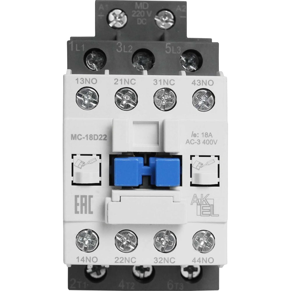 Изображение товара Контактор магнитный AKEL BA47 MC-18D22MD 3P 2NO+2NC 18A 220VDC
