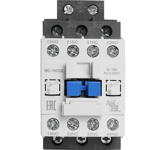Изображение товара Контактор магнитный AKEL BA47 MC-18D22MD 3P 2NO+2NC/18A/220VDC 418710