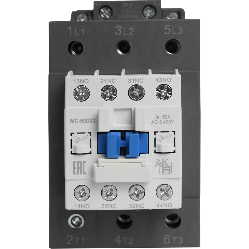 Изображение товара Контактор магнитный AKEL BA47 MC-50D22P7 3P 2NO+2NC 50A 230VAC DIN-рейка