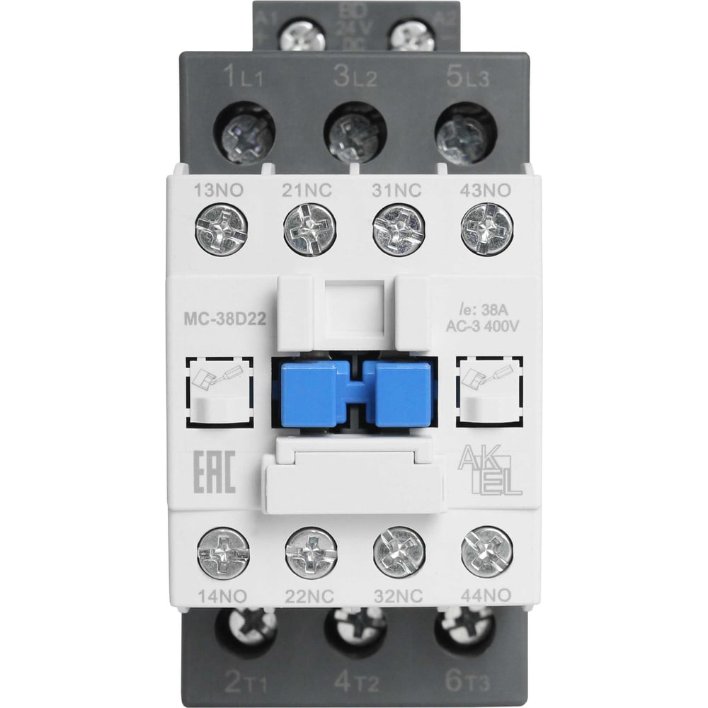 Изображение товара Контактор магнитный AKEL BA47 MC-38D22BD 3P 38A 24ВDC модульный для автоматизации