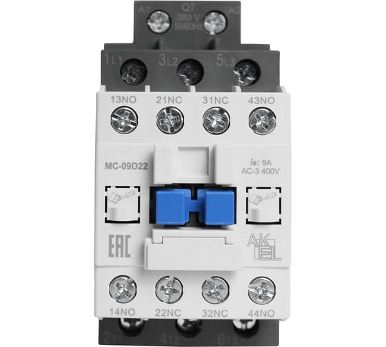 Изображение товара Контактор магнитный AKEL BA47 MC-09D22Q7 3P 2NO+2NC/9A/380VAC 418701