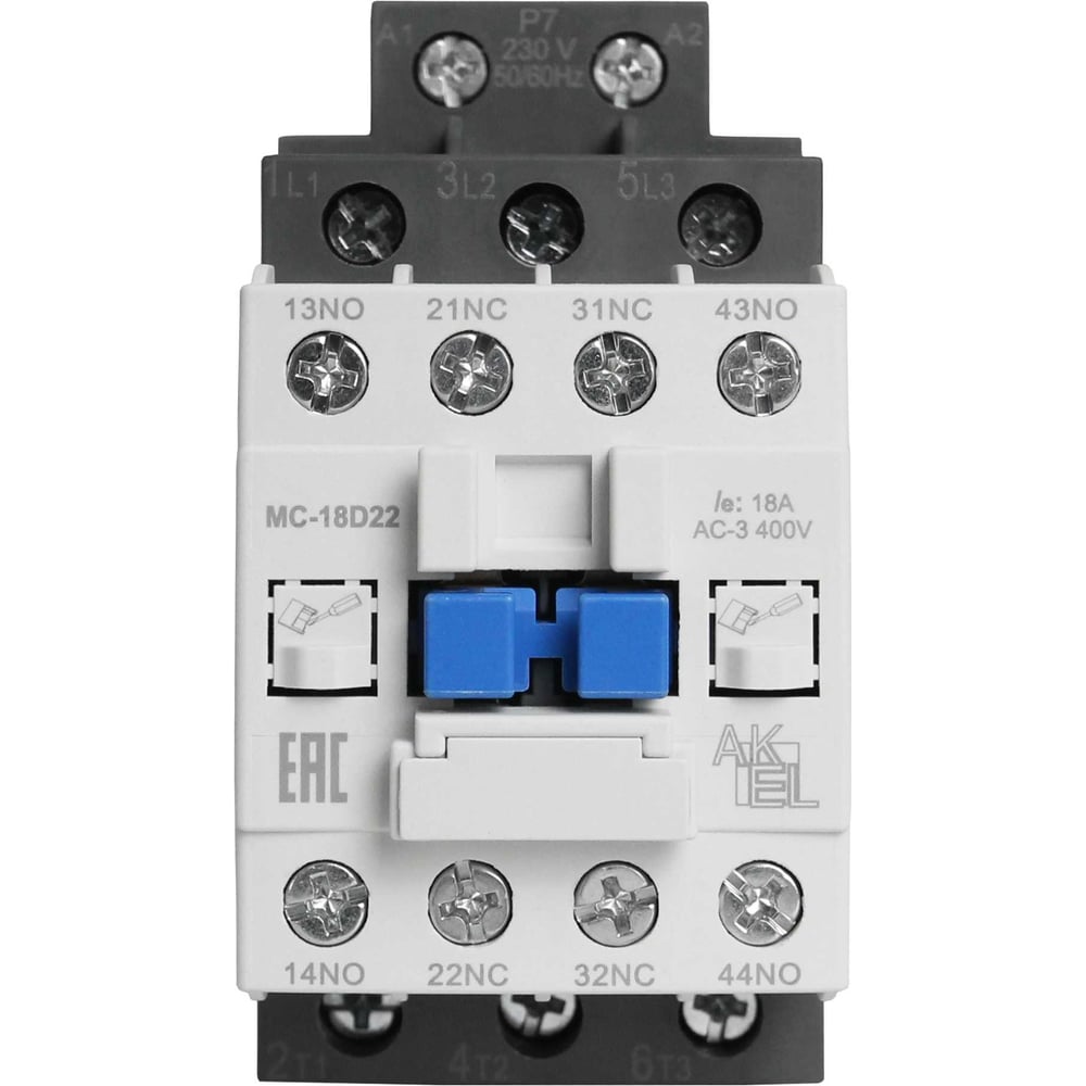 Изображение товара Магнитный контактор AKEL BA47 MC-18D22P7 3П 2NO+2NC 18А 230VAC для автоматизации