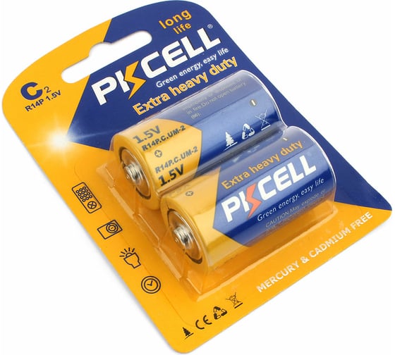 Изображение товара Солевой элемент питания PKCELL тип - CR14 2 шт в блистере R14P-2B