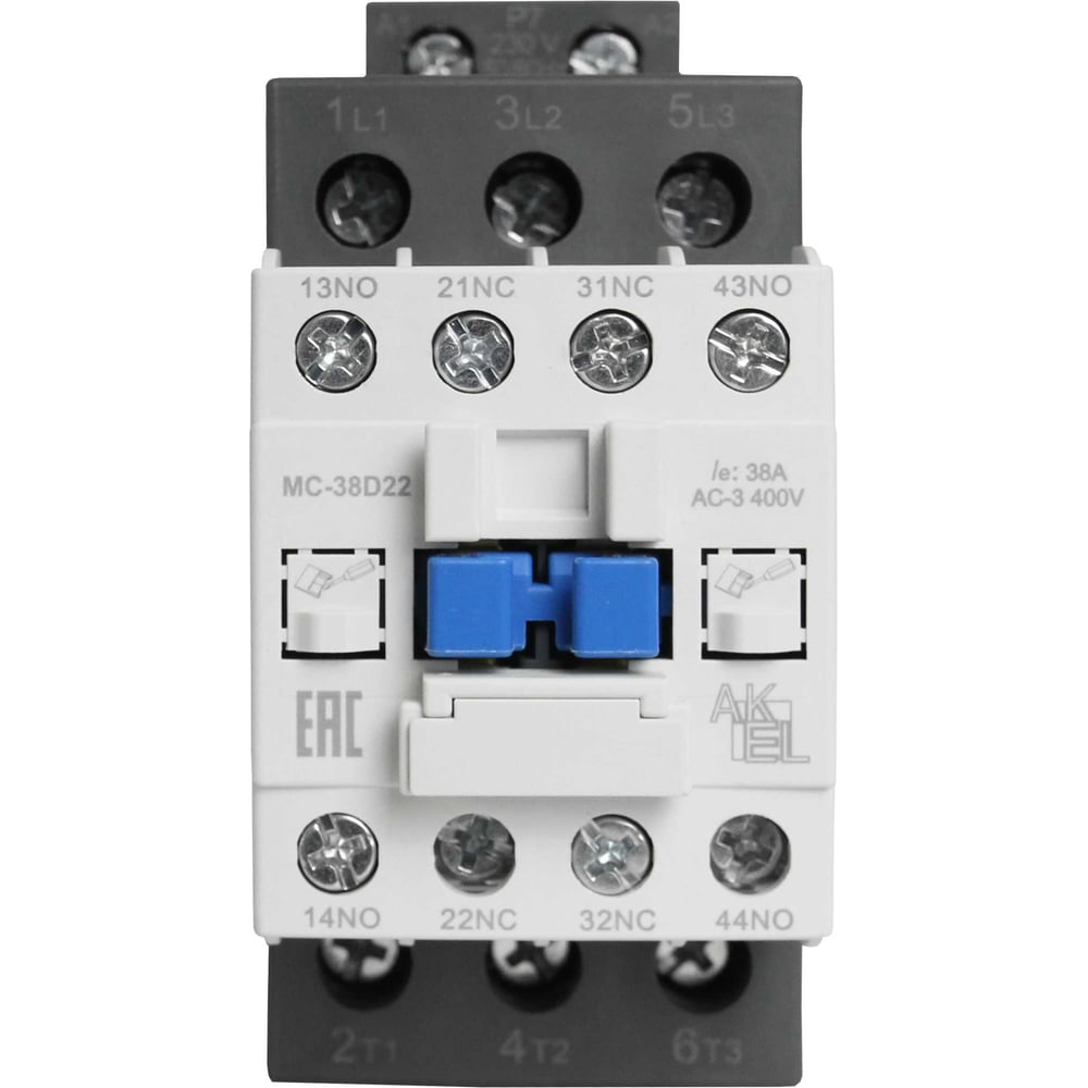 Изображение товара Контактор магнитный AKEL BA47 MC-38D22P7 3П 2NO 2NC 38А 230В