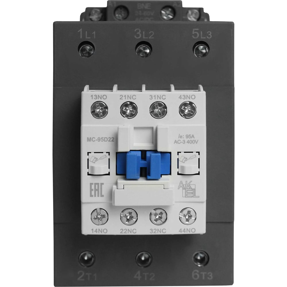 Изображение товара Контактор магнитный AKEL BA47 MC-95D22BNE 3P 2NO+2NC 95A 24-60VDC промышленные реле