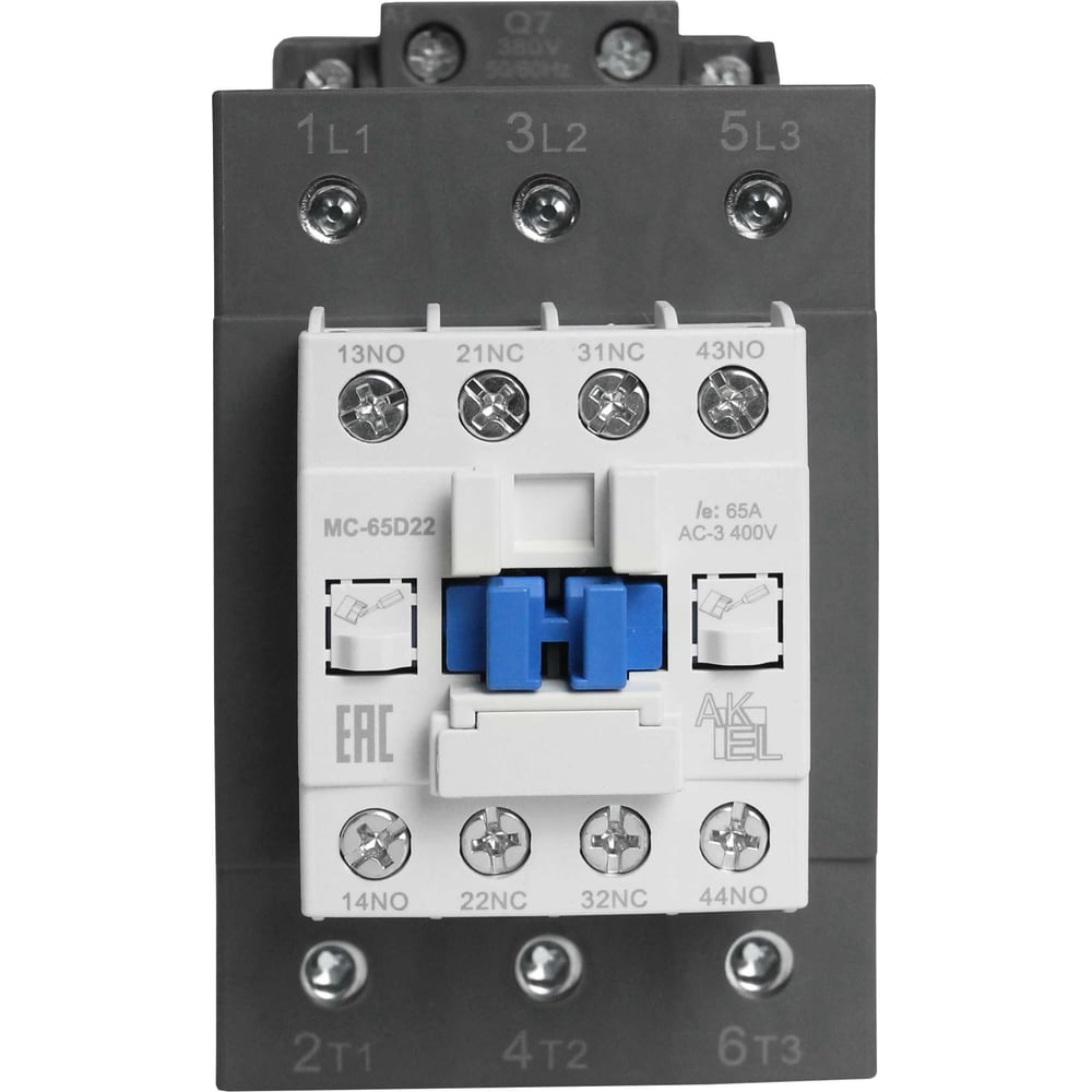 Изображение товара Контактор магнитный AKEL BA47 MC-65D22Q7 3P 2NO+2NC 65A 380V DIN-рейка