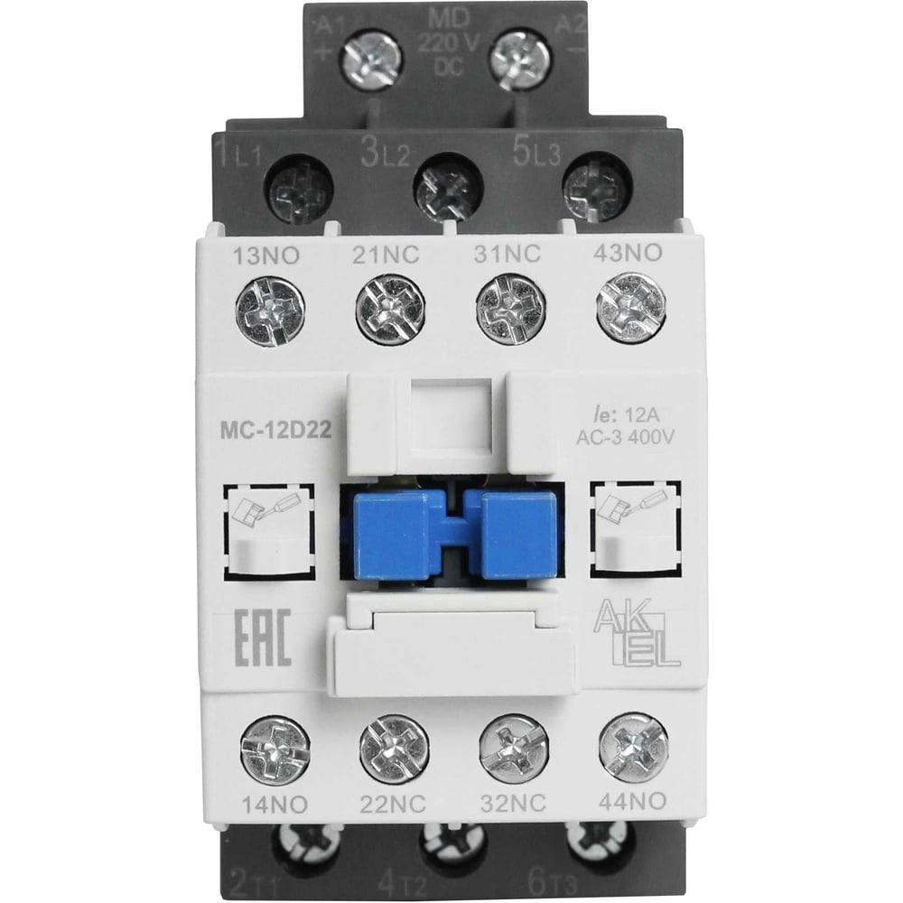 Изображение товара Контактор магнитный AKEL BA47 MC-12D22MD 3П 12А 220VDC модульный IP20