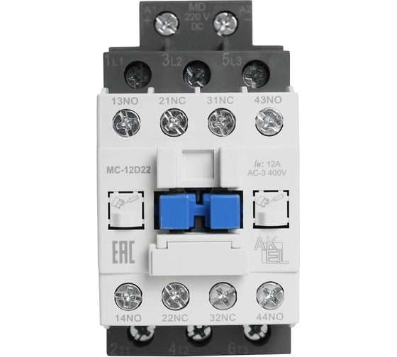 Изображение товара Контактор магнитный AKEL BA47 MC-12D22MD 3P 2NO+2NC/12A/220VDC 418706