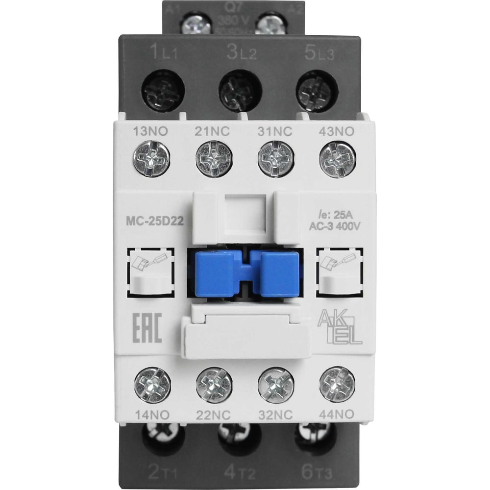 Изображение товара Контактор магнитный AKEL BA47 MC-25D22Q7 3P 2NO+2NC 25A 380VAC