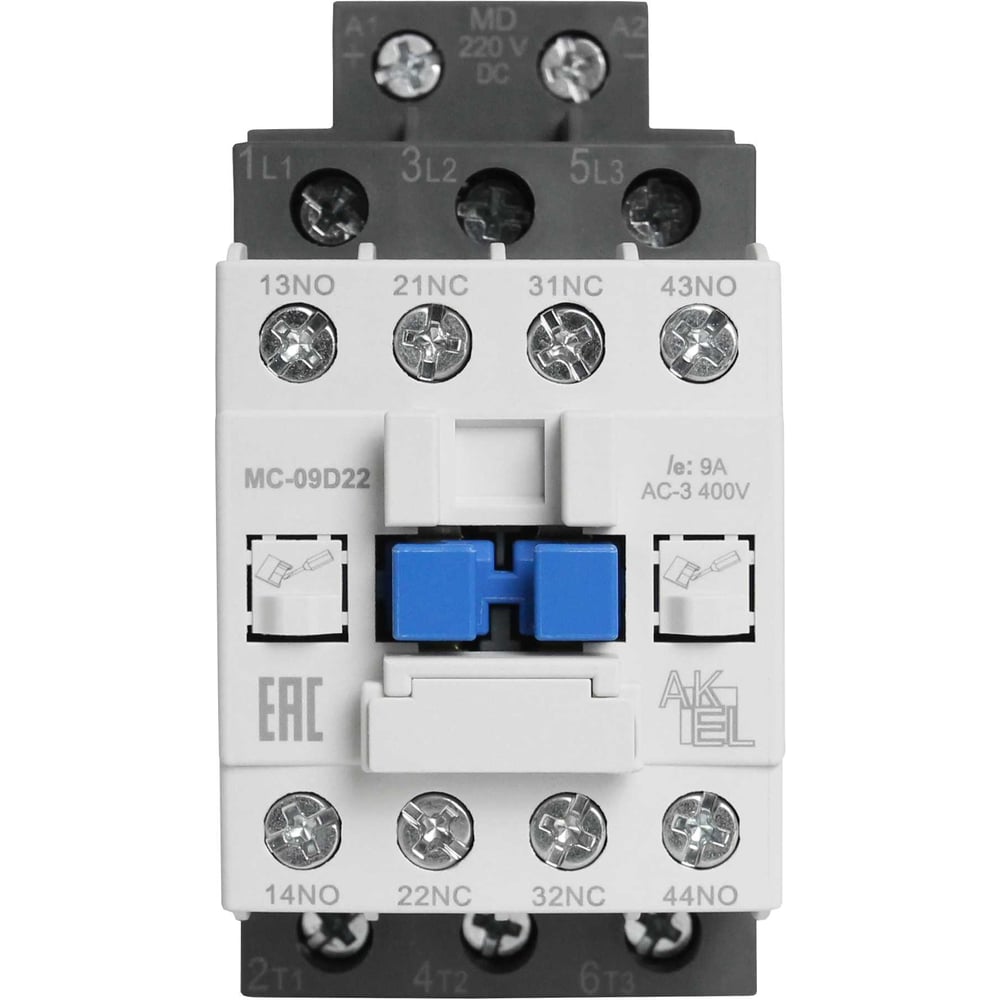 Изображение товара Контактор магнитный AKEL BA47 MC-09D22MD 3P 2NO+2NC 9A 220VDC
