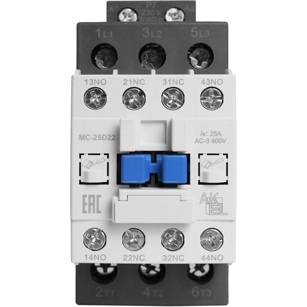 Изображение товара Контактор магнитный AKEL BA47 MC-25D22P7 3P 2NO+2NC 25А 230VAC