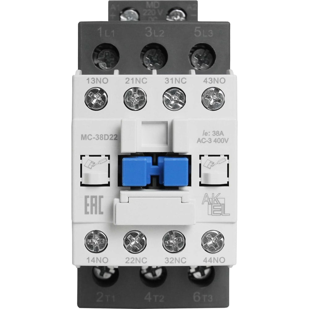 Изображение товара Контактор магнитный AKEL BA47 MC-38D22MD 3P 2NO+2NC 38А 220VDC DIN-рейка