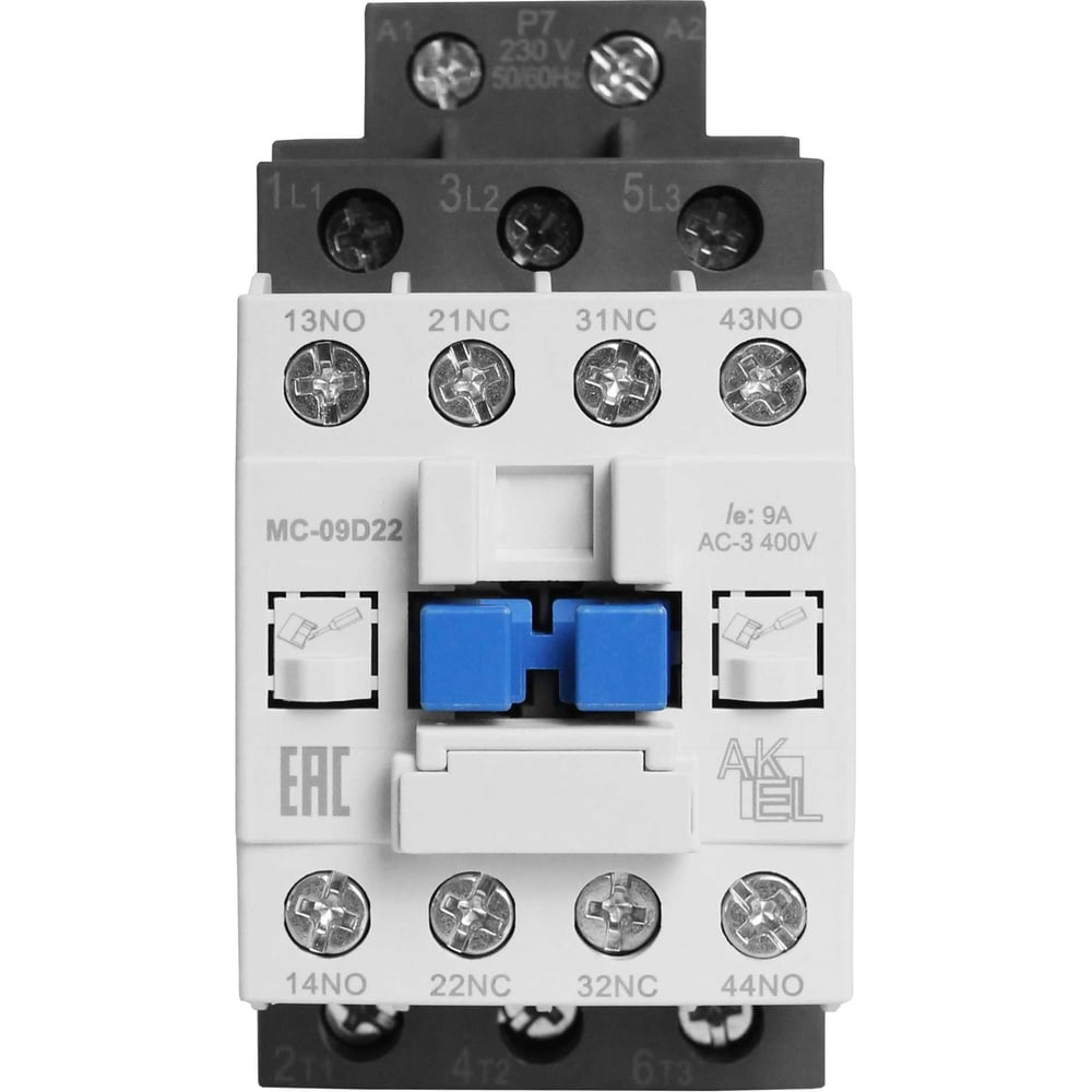Изображение товара Контактор магнитный AKEL BA47 MC-09D22P7 для трехфазных систем 9А 230В
