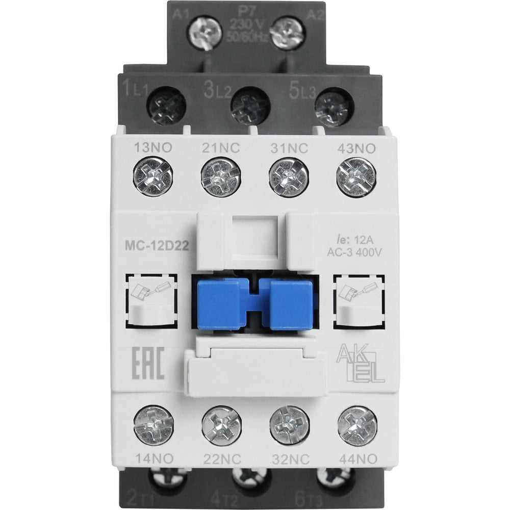 Изображение товара Контактор магнитный AKEL BA47 MC-12D22P7 3P 2NO+2NC 12А 230VAC монтаж DIN