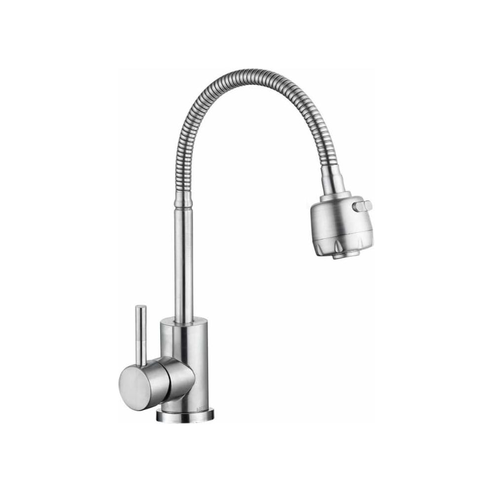 Изображение товара Смеситель для кухни шаровой АНТЕЙ Парма с гибким изливом нержавеющая сталь хром