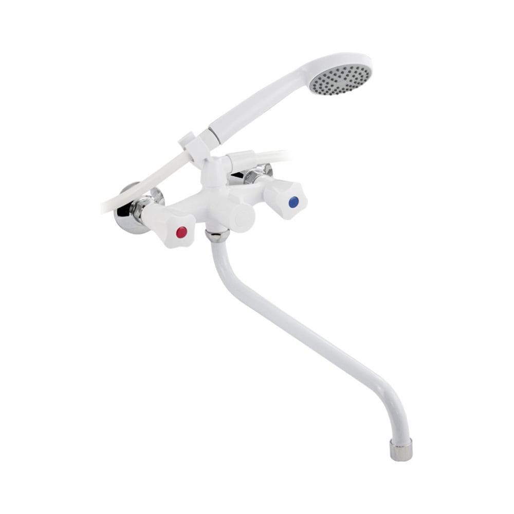 Изображение товара Смеситель в ванную BRIMIX с длинным изливом двухрычажный белый 4402